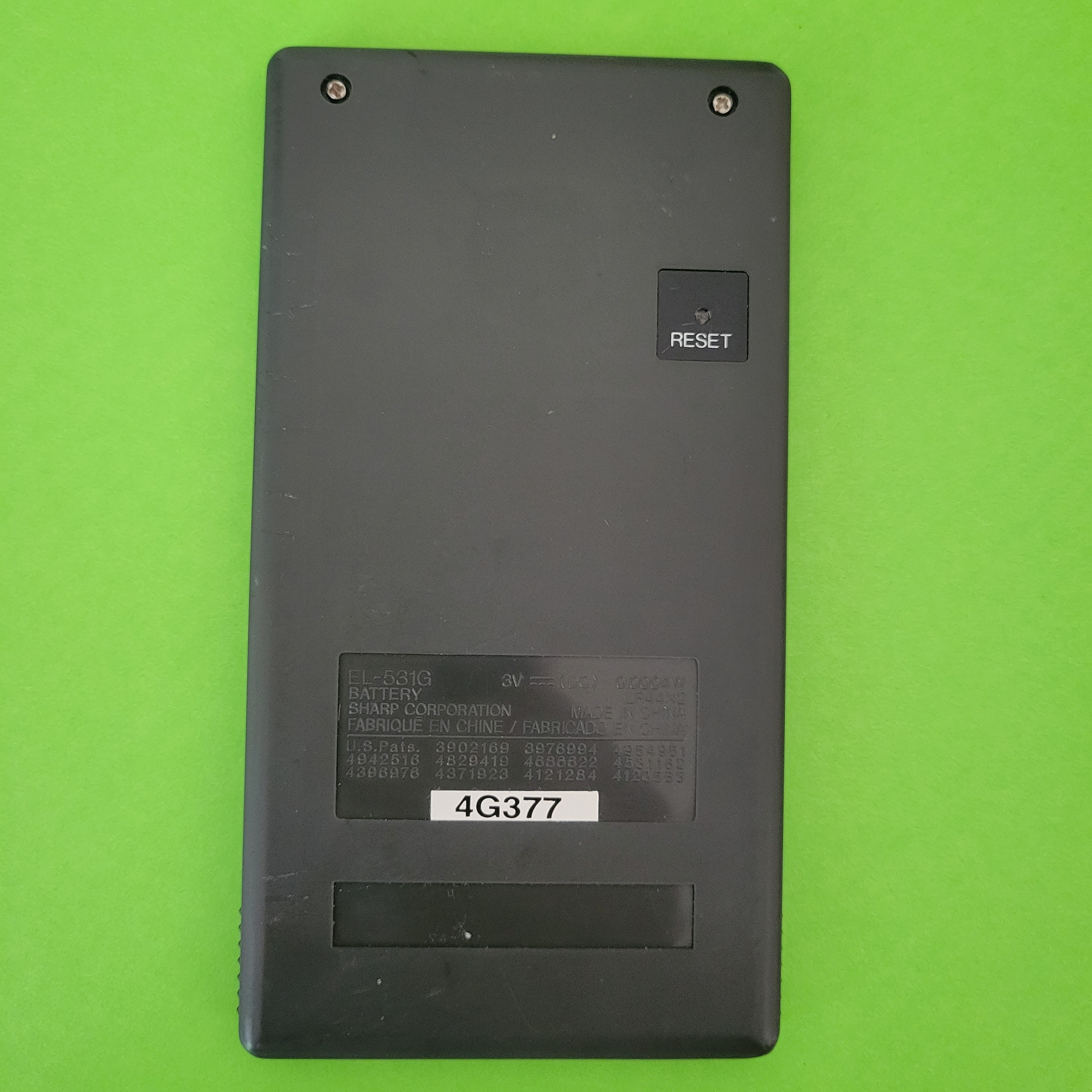 An image of the back of a Sharp EL-531G Scientific/Engineering calculator